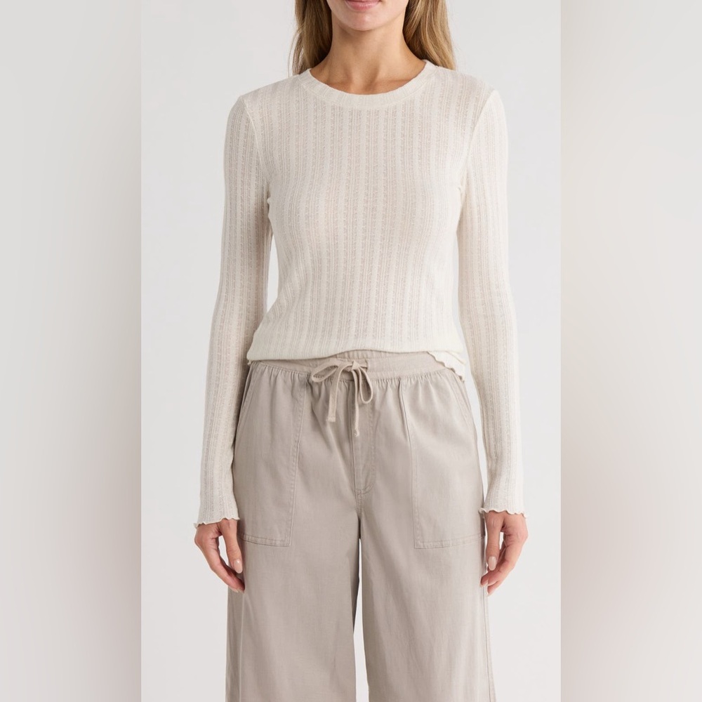Splendid Long Sleeve Pointelle T-Shirt in Moonstone Grey